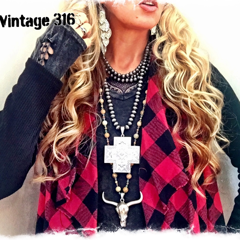 RESERVED - BIG Ol' Quadruple Strand Cross Necklace - Picture 4 of 7